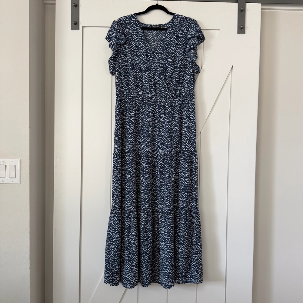 Navy White Leopard Print Summer Maxi Dress - Picture 8 of 12